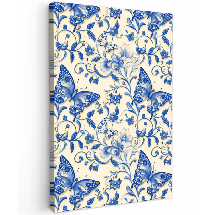 Vlinders - Bloemen - Blauw - Botanisch Tuinposter op houten frame 2 cm dik klein 841 -3d