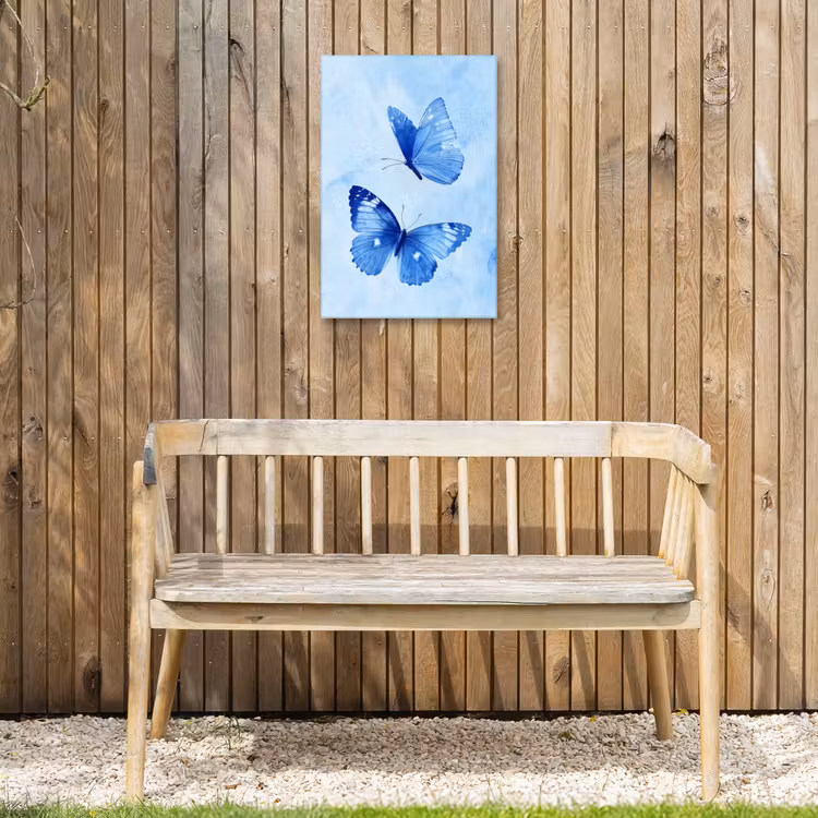 Vlinders - Sierlijk - Blauw Tuinposter op houten frame 2 cm dik klein -sfeer4