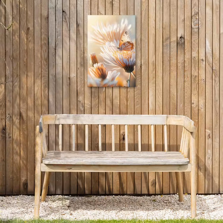 Vlinder - Bloem - Oranje Tuinposter op houten frame 2 cm dik klein -sfeer4