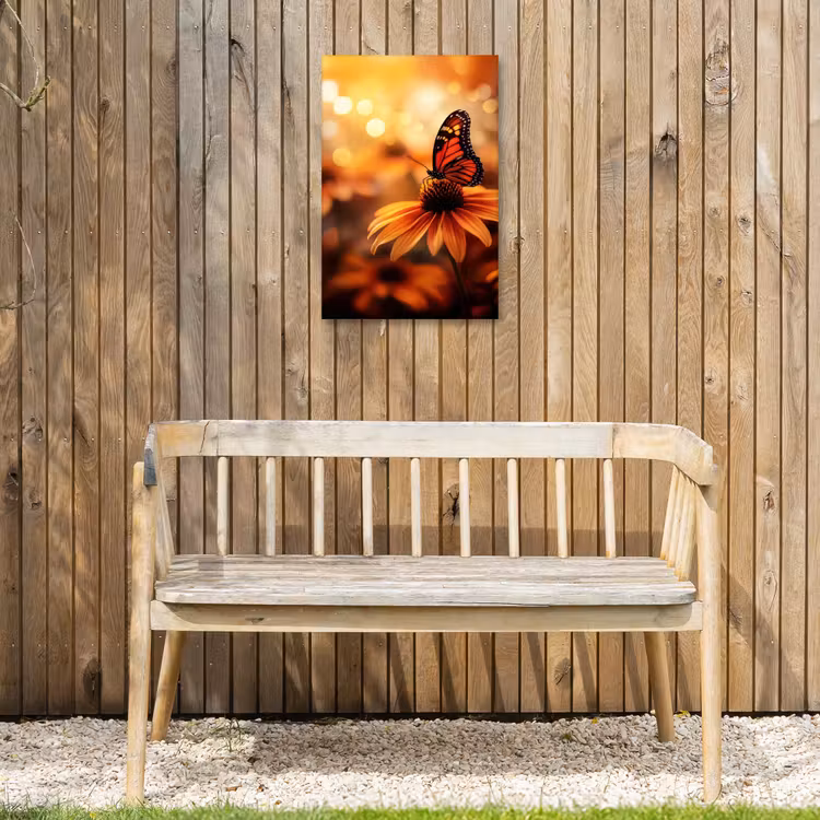 Vlinder - Bloemen - Oranje Tuinposter op houten frame 2 cm dik klein -sfeer4