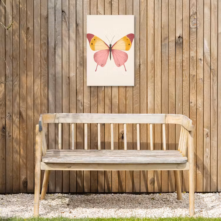 Vlinder - Illustratie - Roze Tuinposter op houten frame 2 cm dik klein -sfeer4