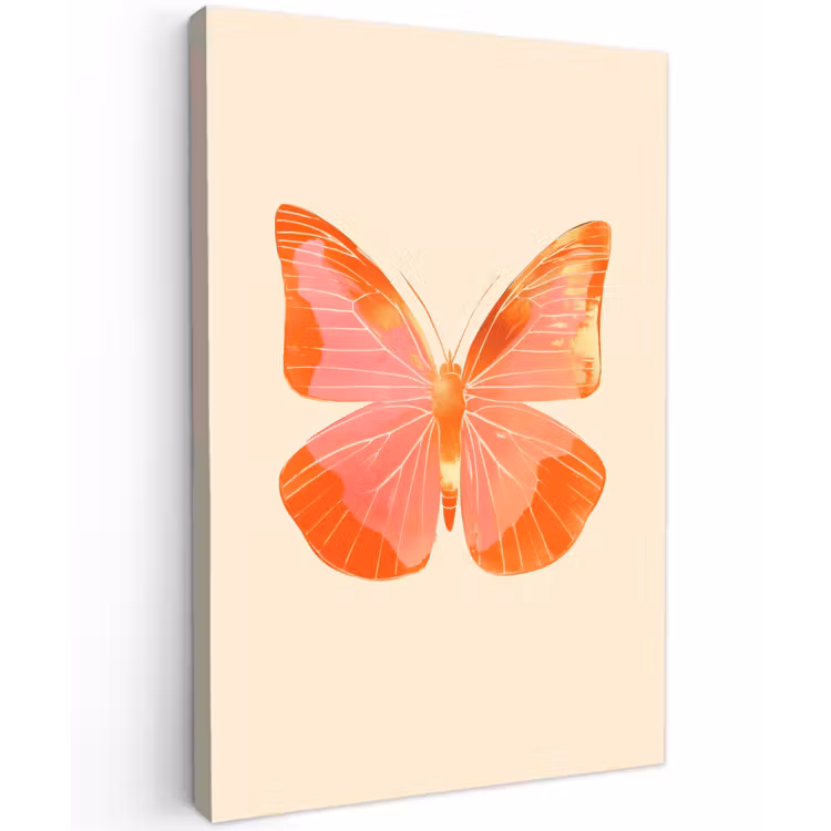 Vlinder - Minimalistisch - Roze Tuinposter op houten frame 2 cm dik klein -3d