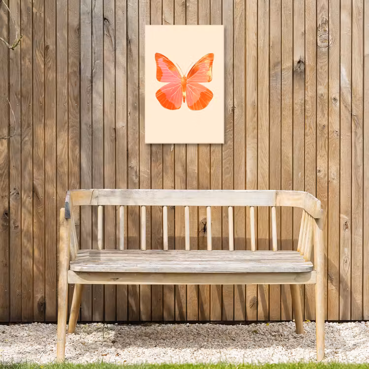 Vlinder - Minimalistisch - Roze Tuinposter op houten frame 2 cm dik klein -sfeer4