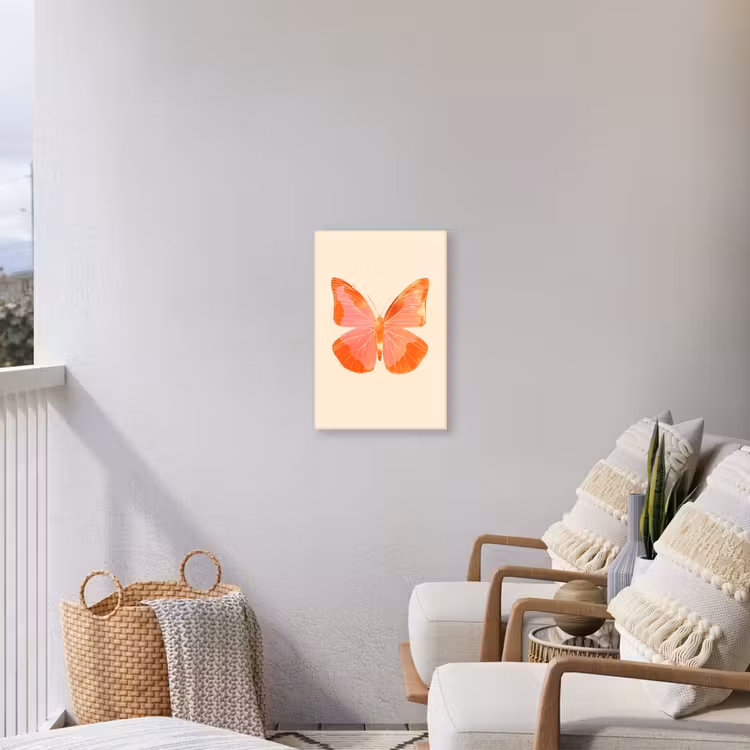 Vlinder - Minimalistisch - Roze Tuinposter op houten frame 2 cm dik klein -sfeer1
