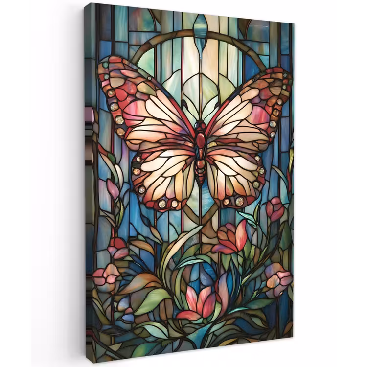 Vlinder - Roze - Bloemen - Bladeren Tuinposter op houten frame 2 cm dik klein -3d