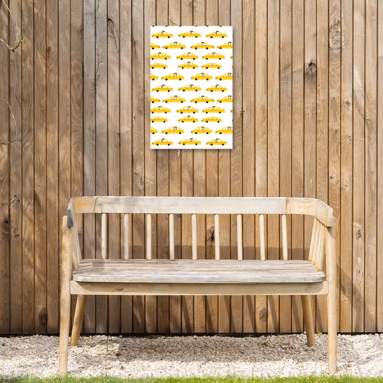 Taxi - Iconisch - Geel Tuinposter op houten frame 2 cm dik klein 841 -sfeer4
