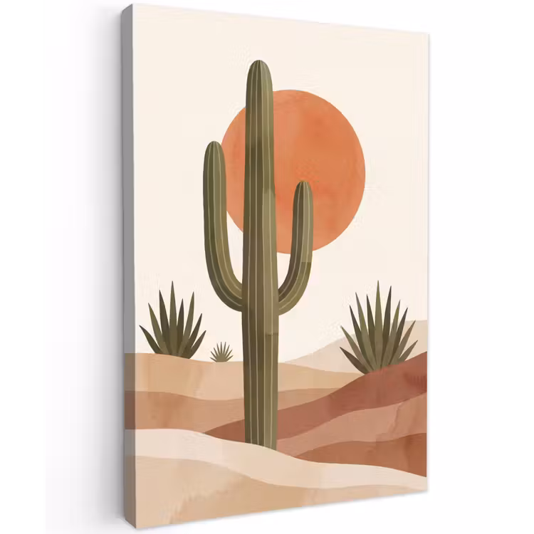 Cactus - Duinen - Modern - Landschap - Groen Tuinposter op houten frame 2 cm dik klein -3d