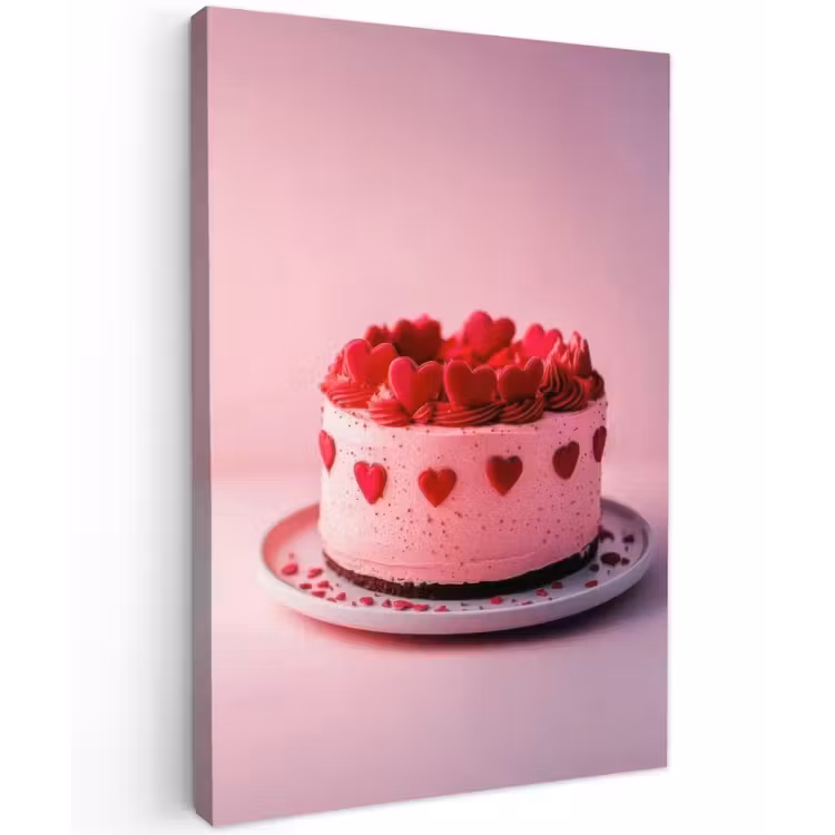 Taart - Hart - Roze Tuinposter op houten frame 2 cm dik klein -3d