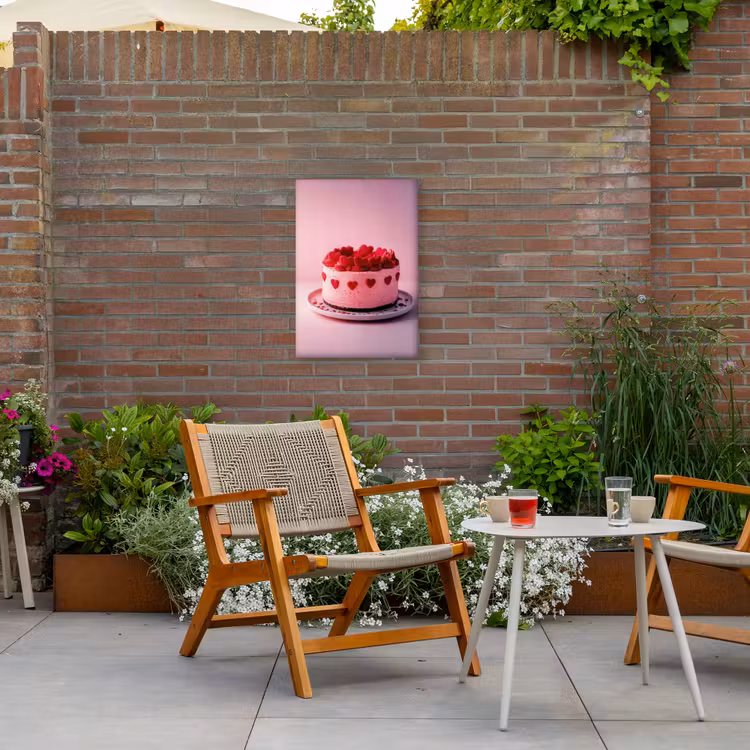 Taart - Hart - Roze Tuinposter op houten frame 2 cm dik klein -sfeer3