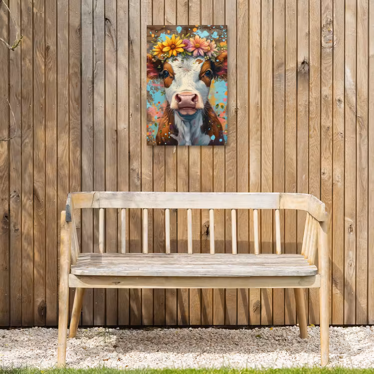 Kalf met Bloemenkroon Tuinposter op houten frame 2 cm dik klein -sfeer4