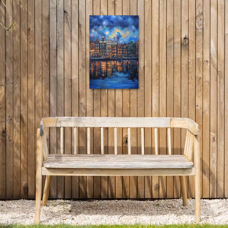Grachten Amsterdam - Huizen - Stad - Kleurrijk Tuinposter op houten frame 2 cm dik klein -sfeer4