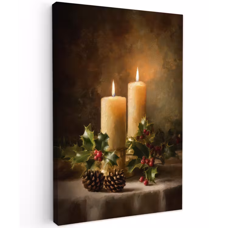Kaarslicht - Kerst - Veelkleurig Tuinposter op houten frame 2 cm dik klein -3d