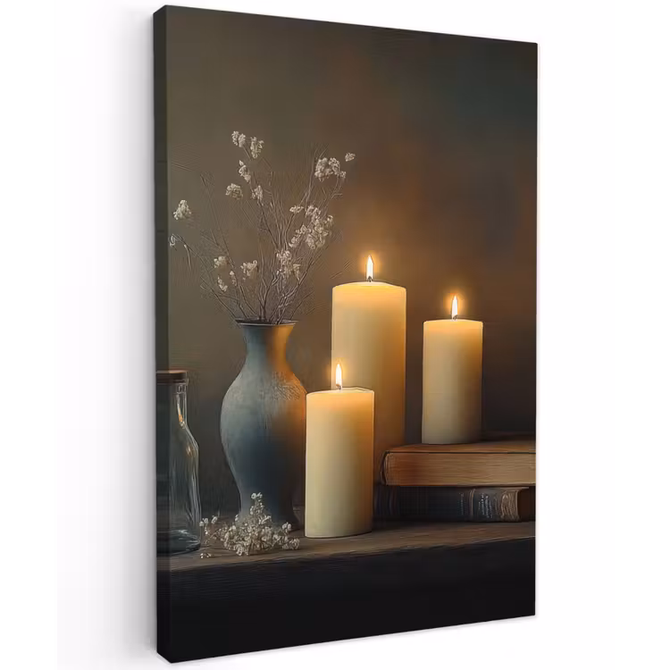 Kaarsen - Stilleven - Rustiek - Boeken Tuinposter op houten frame 2 cm dik klein -3d