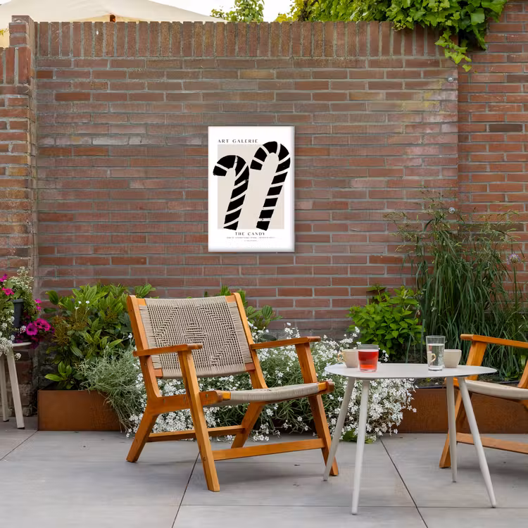 Zuurstokken - Kerst - Snoepgoed - Zwart - Feestdagen Tuinposter op houten frame 2 cm dik klein -sfeer3