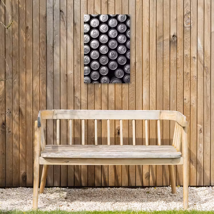 Blikjes - Aluminium - Patroon - Industrieel - Zilver Tuinposter op houten frame 2 cm dik klein -sfeer4