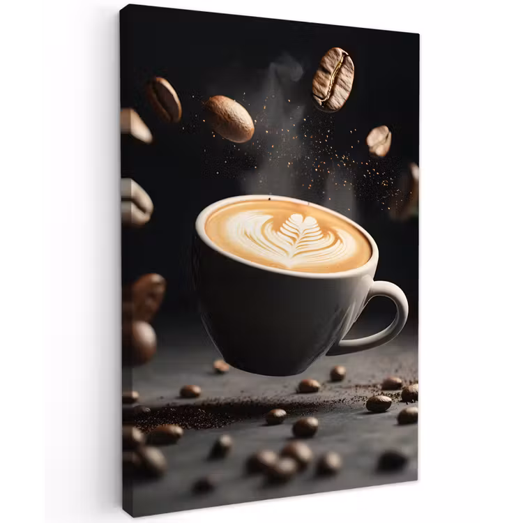Cappuccino - Kop - Bonen - Bruin Tuinposter op houten frame 2 cm dik klein -3d
