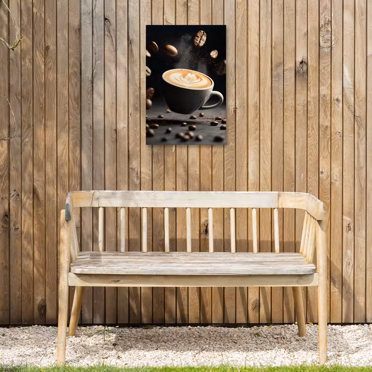 Cappuccino - Kop - Bonen - Bruin Tuinposter op houten frame 2 cm dik klein -sfeer4