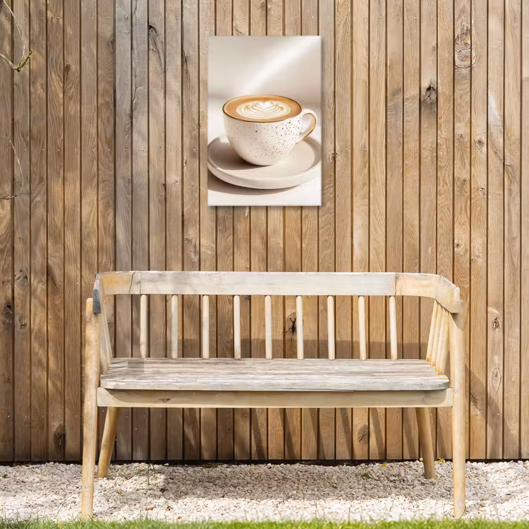 Cappuccino - Schuim - Schotel - Beige Tuinposter op houten frame 2 cm dik klein -sfeer4