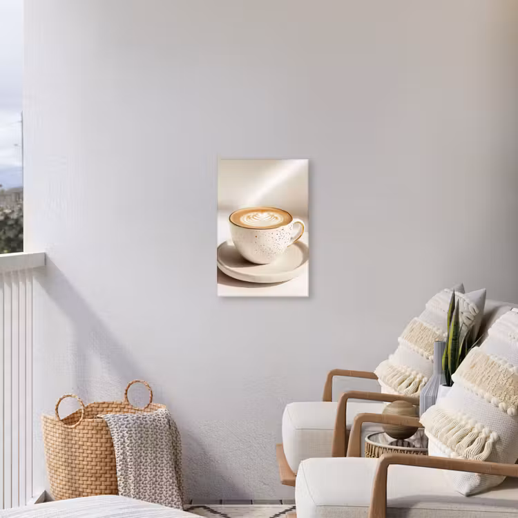 Cappuccino - Schuim - Schotel - Beige Tuinposter op houten frame 2 cm dik klein -sfeer1
