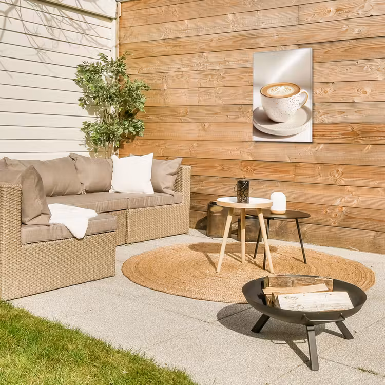 Cappuccino - Schuim - Schotel - Beige Tuinposter op houten frame 2 cm dik klein -sfeer2