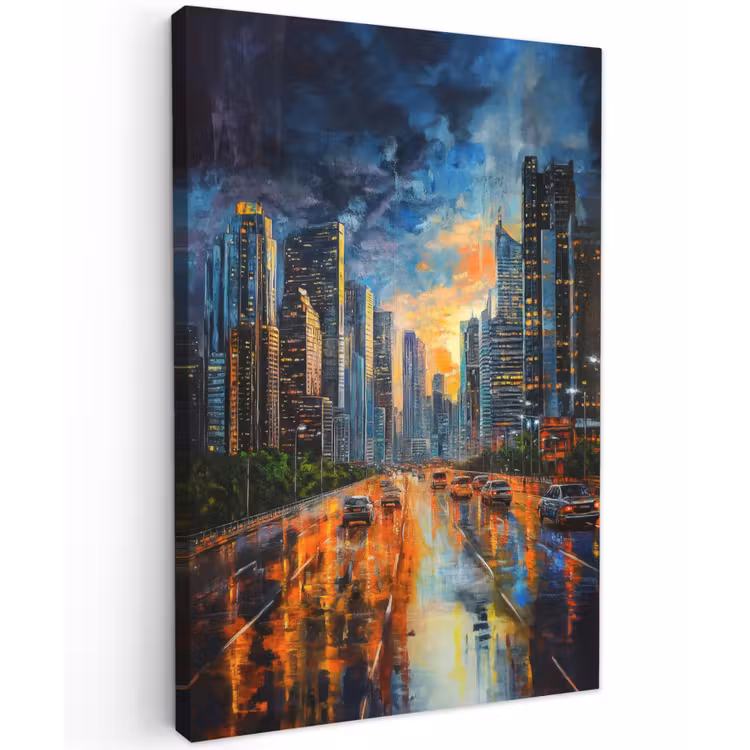 Auto - Skyline - Zon - Blauw Tuinposter op houten frame 2 cm dik klein -3d