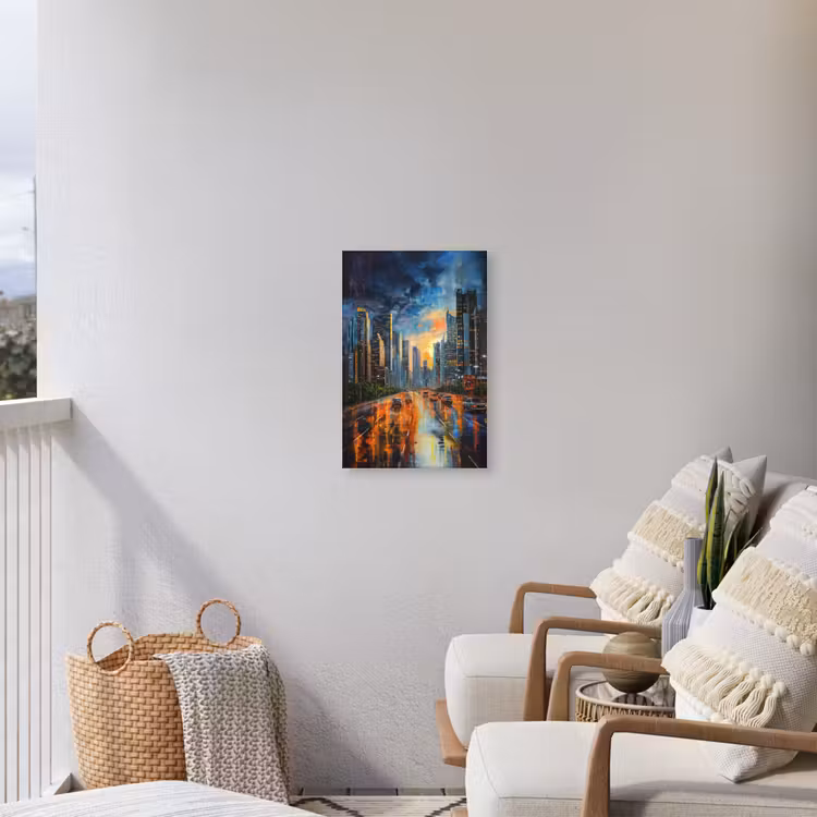 Auto - Skyline - Zon - Blauw Tuinposter op houten frame 2 cm dik klein -sfeer1