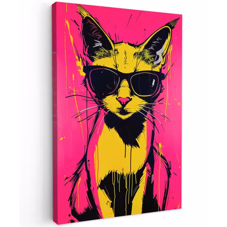 Kat - Art - Zonnebril - Roze Tuinposter op houten frame 2 cm dik klein -3d