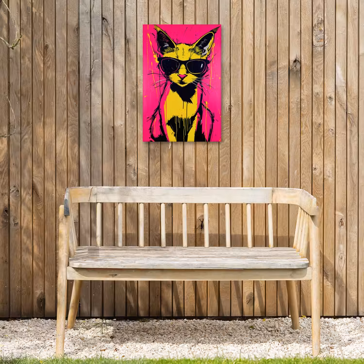 Kat - Art - Zonnebril - Roze Tuinposter op houten frame 2 cm dik klein -sfeer4