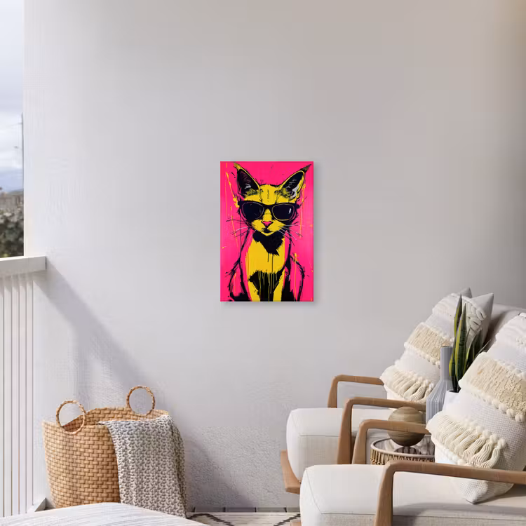 Kat - Art - Zonnebril - Roze Tuinposter op houten frame 2 cm dik klein -sfeer1