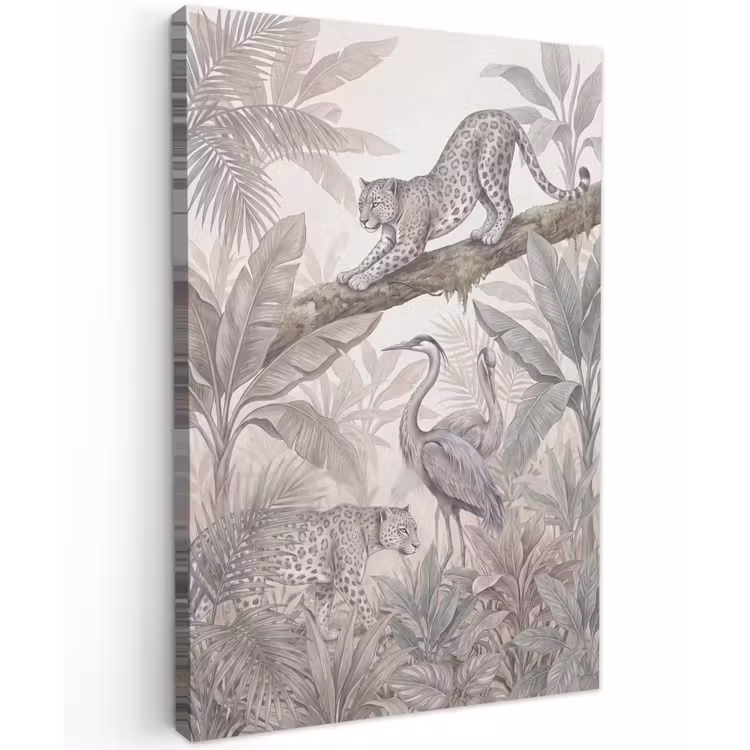 Kat - Vogel - Jungle - Illustratie - Dieren Tuinposter op houten frame 2 cm dik klein -3d