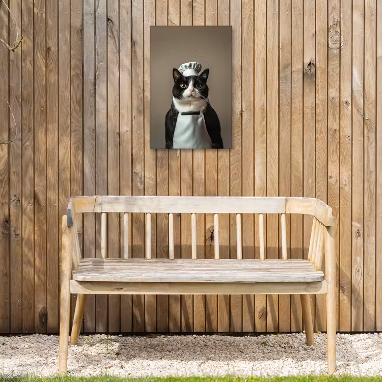 Kat - Kokskleding - Zwart - Wit Tuinposter op houten frame 2 cm dik klein -sfeer4