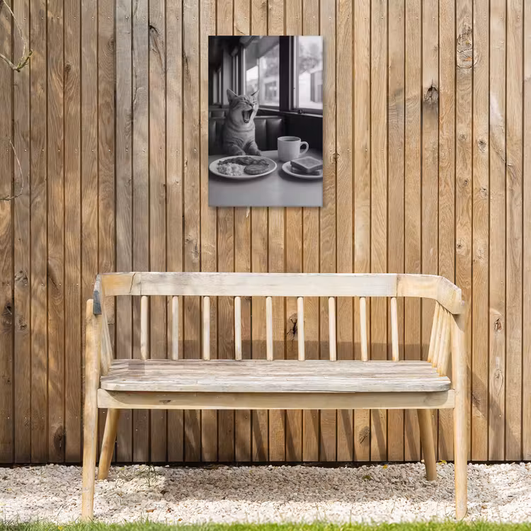 Kat - Koffie - Brood - Zwart Tuinposter op houten frame 2 cm dik klein -sfeer4