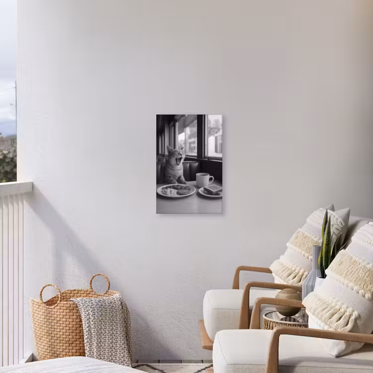 Kat - Koffie - Brood - Zwart Tuinposter op houten frame 2 cm dik klein -sfeer1