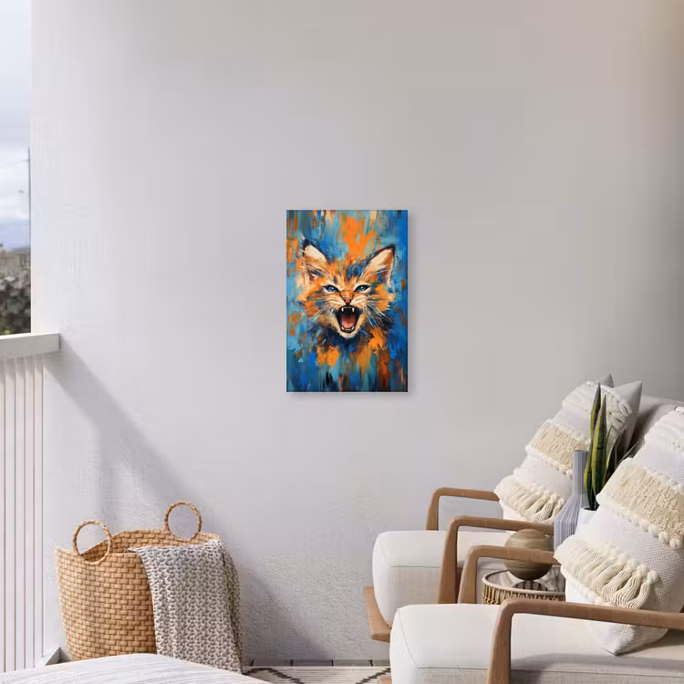 Kat - Kleurrijk - Oranje - Blauw Tuinposter op houten frame 2 cm dik klein -sfeer1