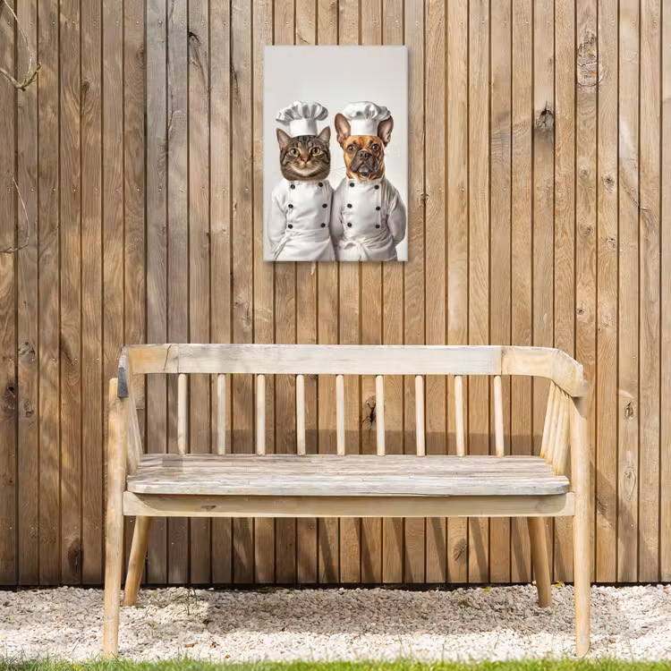 Kat - Hond - Kokskleding Tuinposter op houten frame 2 cm dik klein -sfeer4