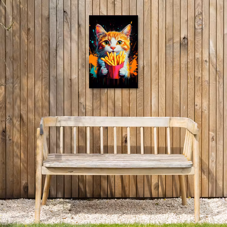 Kat - Eten - Patat - Graffiti - Abstract Tuinposter op houten frame 2 cm dik klein -sfeer4