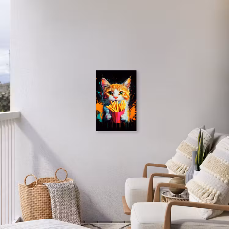Kat - Eten - Patat - Graffiti - Abstract Tuinposter op houten frame 2 cm dik klein -sfeer1