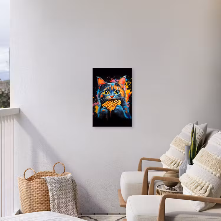 Kat - Graffiti - Kleurrijk - Wafel - Eten Tuinposter op houten frame 2 cm dik klein -sfeer1