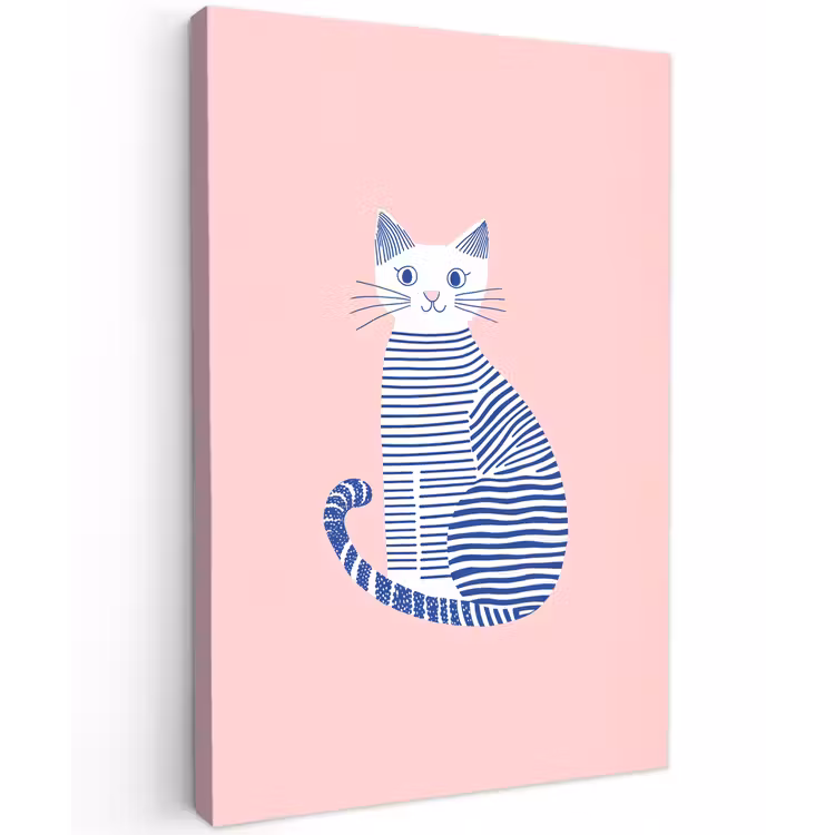 Kat - Illustratie - Minimalistisch - Roze Tuinposter op houten frame 2 cm dik klein -3d