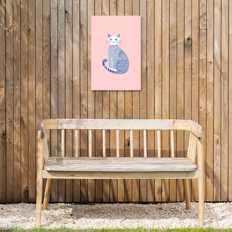 Kat - Illustratie - Minimalistisch - Roze Tuinposter op houten frame 2 cm dik klein -sfeer4