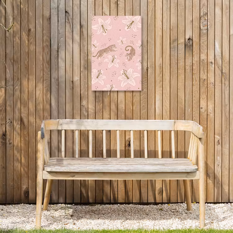 Kat - Springend - Bloemen - Abstract - Roze Tuinposter op houten frame 2 cm dik klein -sfeer4