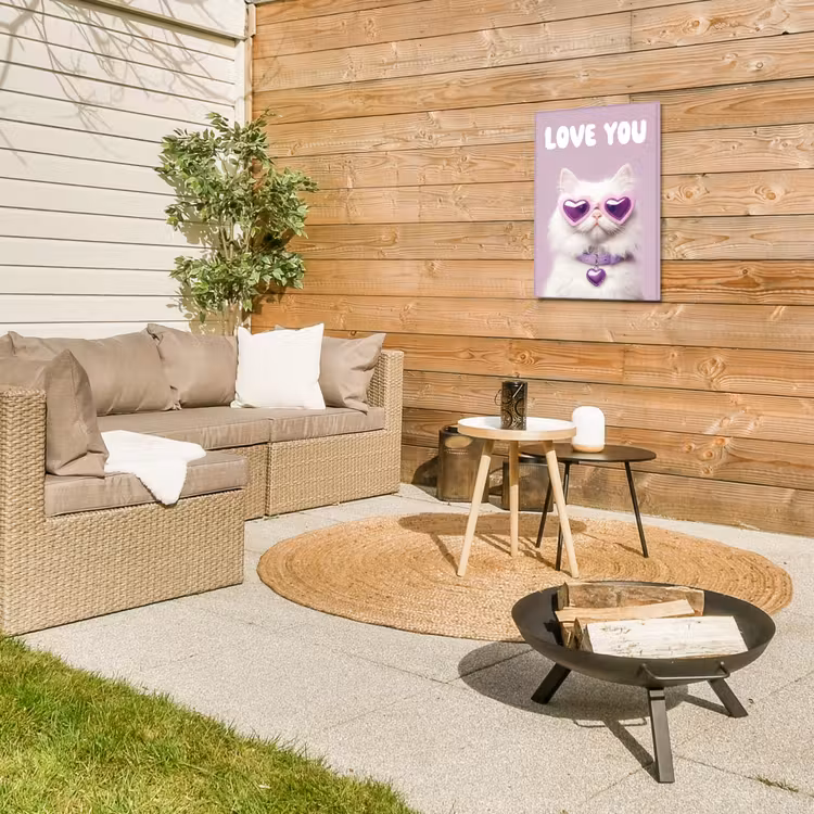 Kat - Love - Paars - Valentijn Tuinposter op houten frame 2 cm dik klein -sfeer2