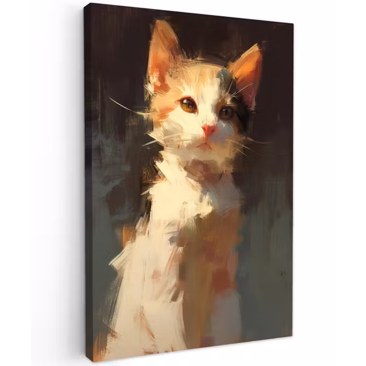 Kat - Geschilderd - Artistiek - Wit Tuinposter op houten frame 2 cm dik klein -3d