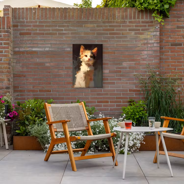 Kat - Geschilderd - Artistiek - Wit Tuinposter op houten frame 2 cm dik klein -sfeer3