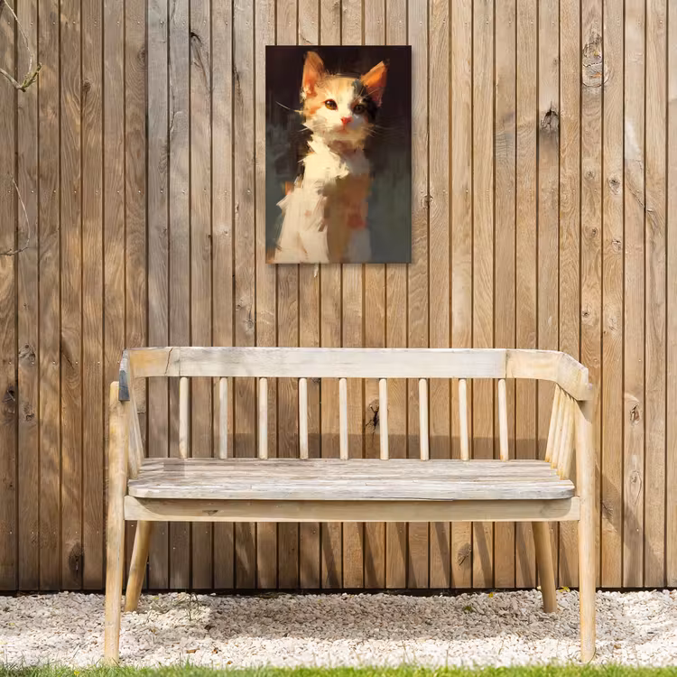 Kat - Geschilderd - Artistiek - Wit Tuinposter op houten frame 2 cm dik klein -sfeer4