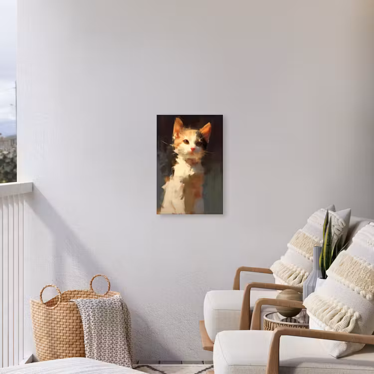 Kat - Geschilderd - Artistiek - Wit Tuinposter op houten frame 2 cm dik klein -sfeer1