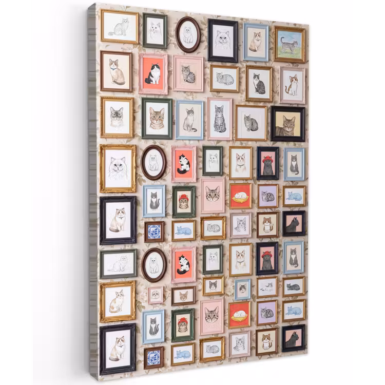 Kat - Portret - Dieren - Illustratie - Lijst Tuinposter op houten frame 2 cm dik klein -3d