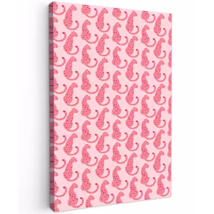 Kat - Gevlekt - Dieren - Patroon - Roze Tuinposter op houten frame 2 cm dik klein -3d