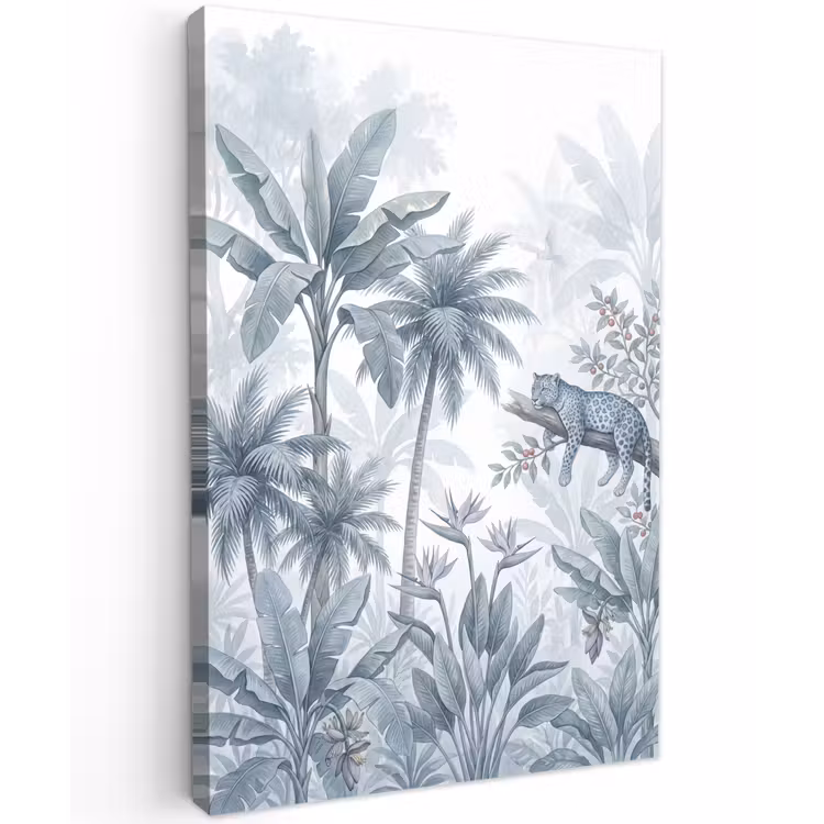 Kat - Tropisch bos - Modern - Grijs Tuinposter op houten frame 2 cm dik klein -3d