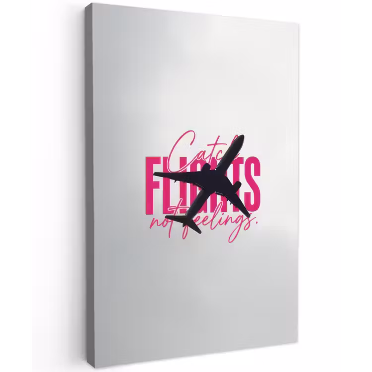 Catch flights not feelings - Vliegtuig - Roze Tuinposter op houten frame 2 cm dik klein -3d